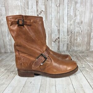 FRYE Women's Engineer Boots Cognac Brown Leather Buckle Moto Biker Size‎ 8